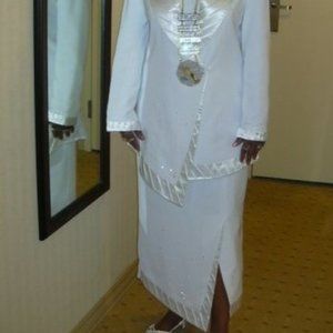 White Formal Fifth Sunday Exclusive 2 PC Suit Size 8 Fully lined Midi Skirt Rhi…